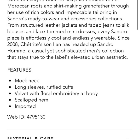 NWT SANDRO May Velvet Floral Black Top - Picture 4 of 4